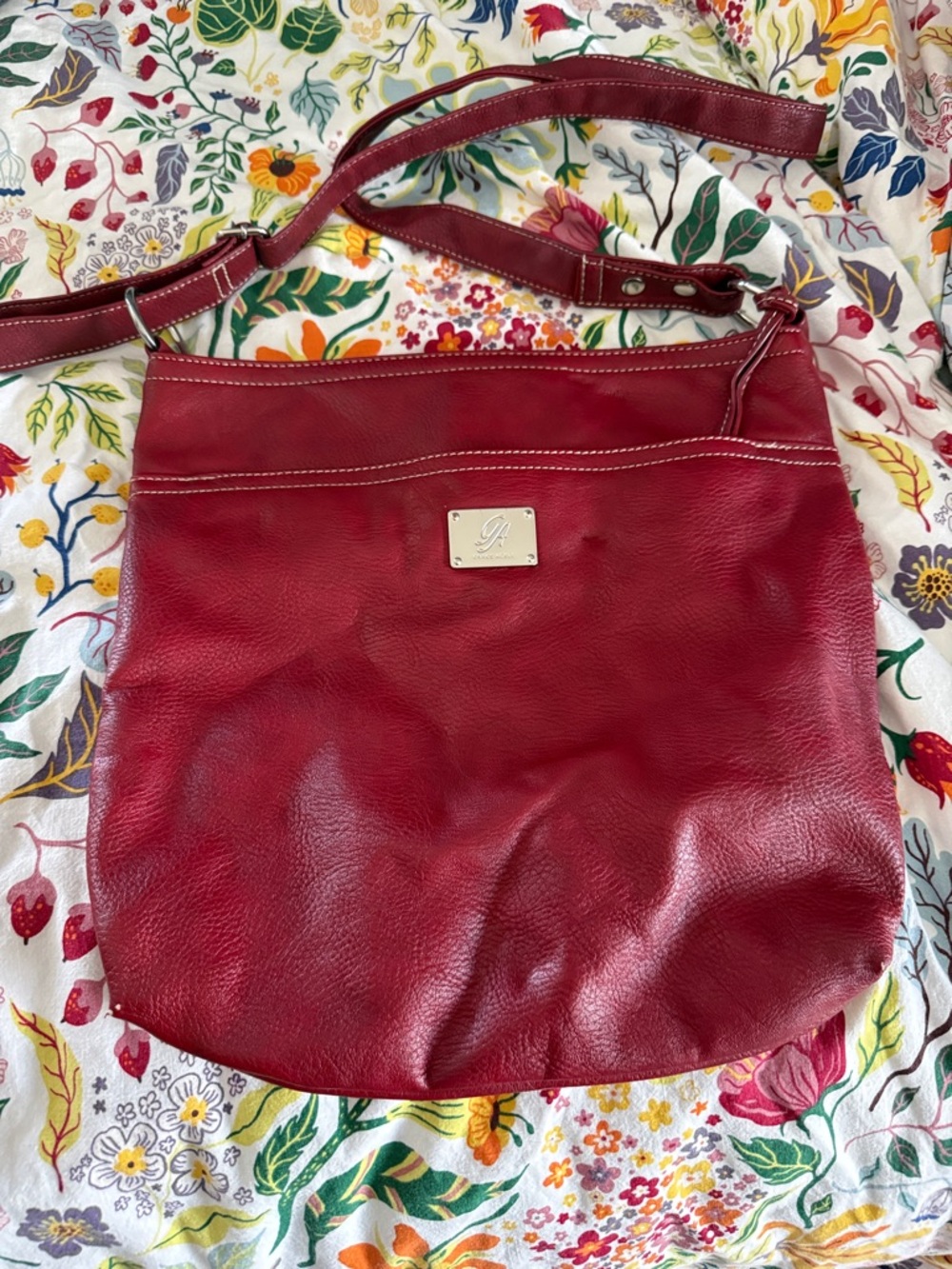 Grace Adele Cherry Red Leather Shoulder Bag with Adjustable Strap